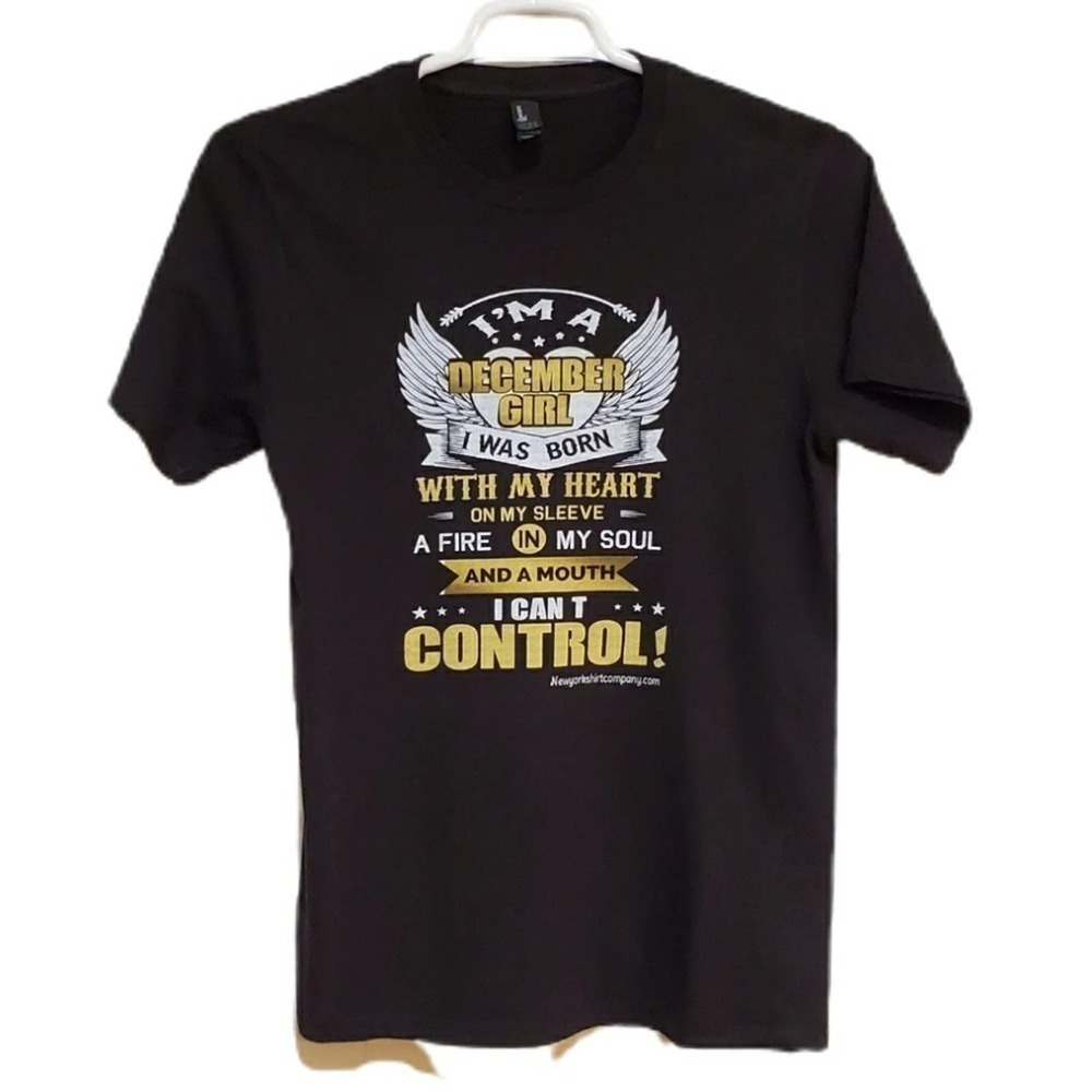 I'm A December Girl Black Graphic Tee Black & Gold Size Small